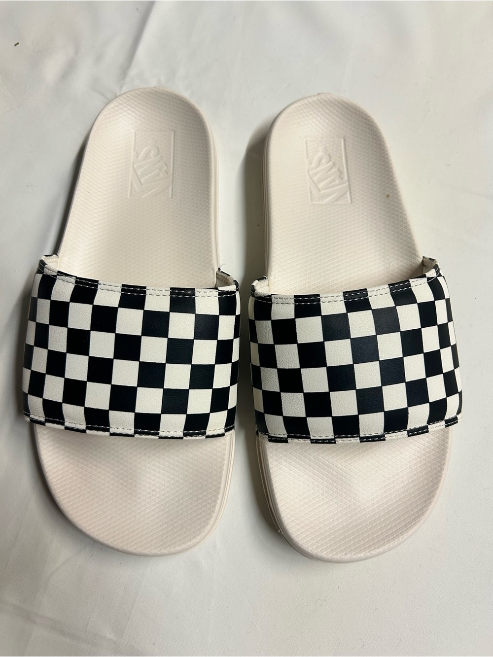 Vans Kids Checkerboard Slide Sandals - Black & White Straps